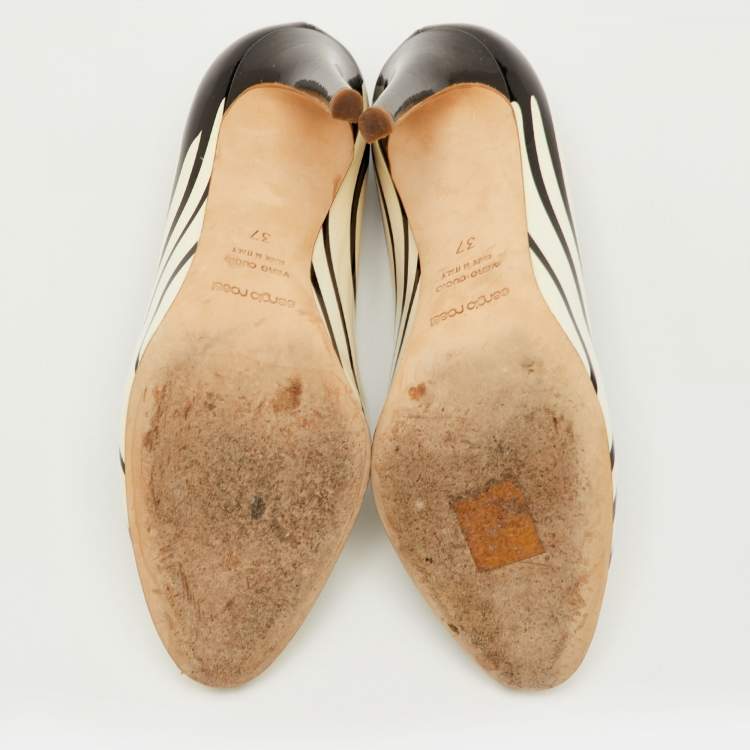 Pre Owned Sergio Rossi Size 37 White/Black Patent Leather Drip Paint Pumps