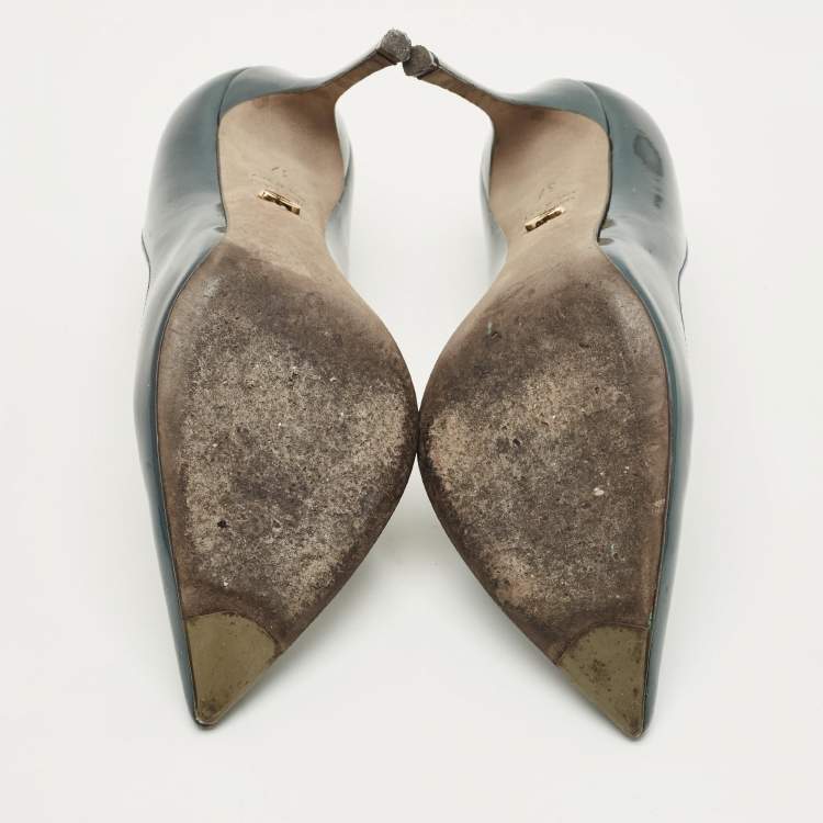 مملوكة مسبقًا Sergio Rossi Godiva Size 37 Metallic Green Patent Leather Pointed Toe Pumps