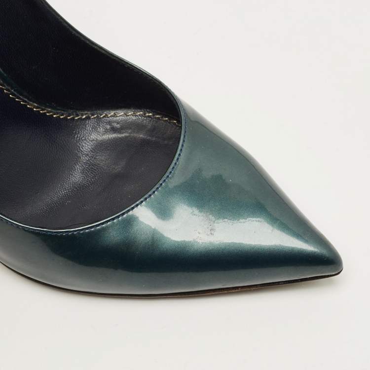 مملوكة مسبقًا Sergio Rossi Godiva Size 37 Metallic Green Patent Leather Pointed Toe Pumps