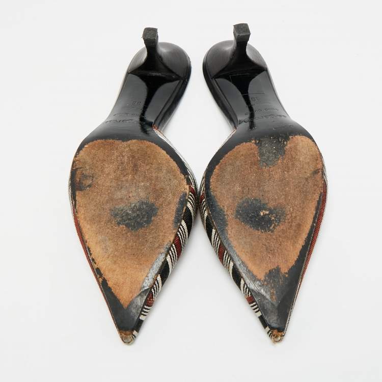 Pre Owned Sergio Rossi Size 36 Tricolor Canvas Pointed Toe Mules