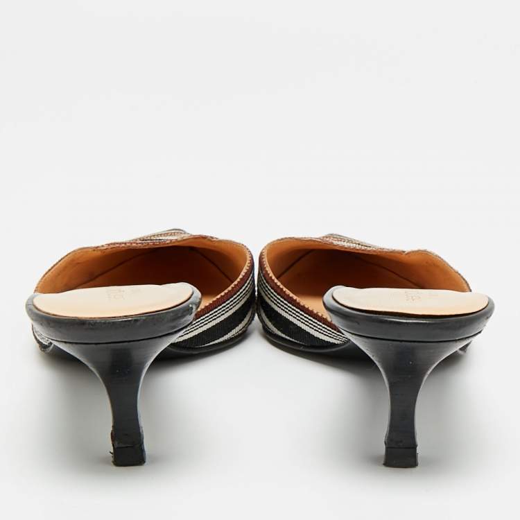 Pre Owned Sergio Rossi Size 36 Tricolor Canvas Pointed Toe Mules