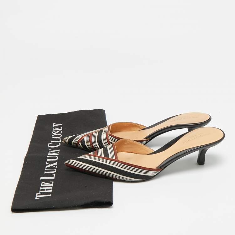 Pre Owned Sergio Rossi Size 36 Tricolor Canvas Pointed Toe Mules