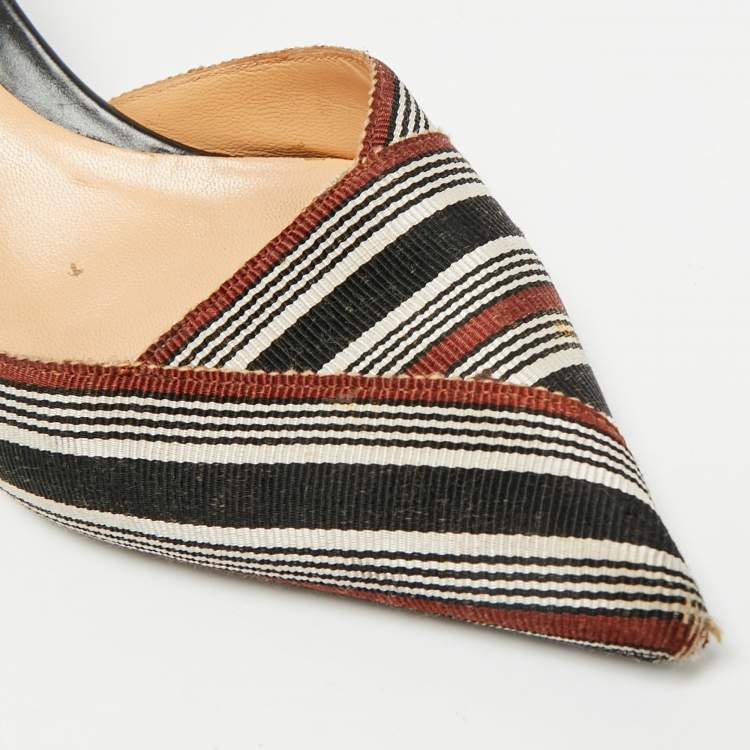 Pre Owned Sergio Rossi Size 36 Tricolor Canvas Pointed Toe Mules