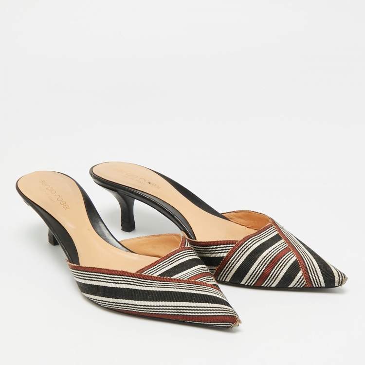 Pre Owned Sergio Rossi Size 36 Tricolor Canvas Pointed Toe Mules