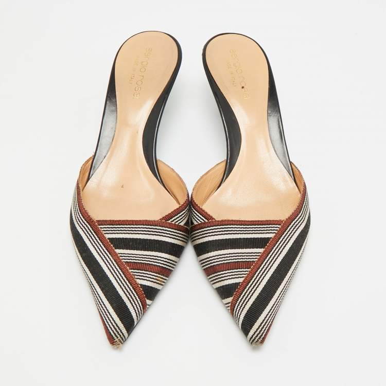 Pre Owned Sergio Rossi Size 36 Tricolor Canvas Pointed Toe Mules