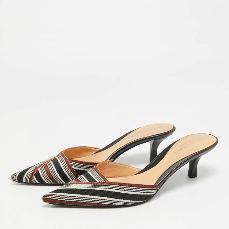 Pre Owned Sergio Rossi Size 36 Tricolor Canvas Pointed Toe Mules