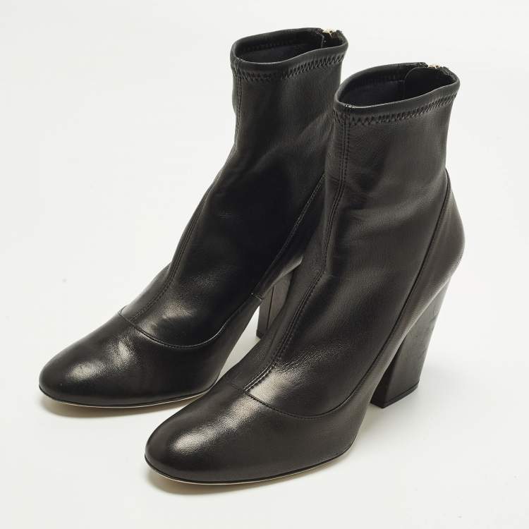 Pre Owned Sergio Rossi Size 39 Black Leather Block Heel Ankle Length Boots