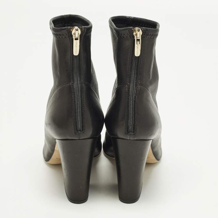 Pre Owned Sergio Rossi Size 39 Black Leather Block Heel Ankle Length Boots