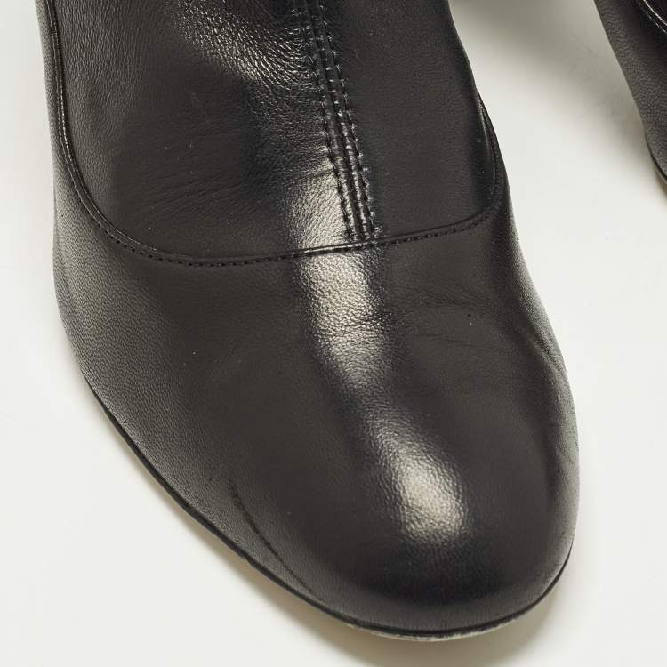 Pre Owned Sergio Rossi Size 39 Black Leather Block Heel Ankle Length Boots