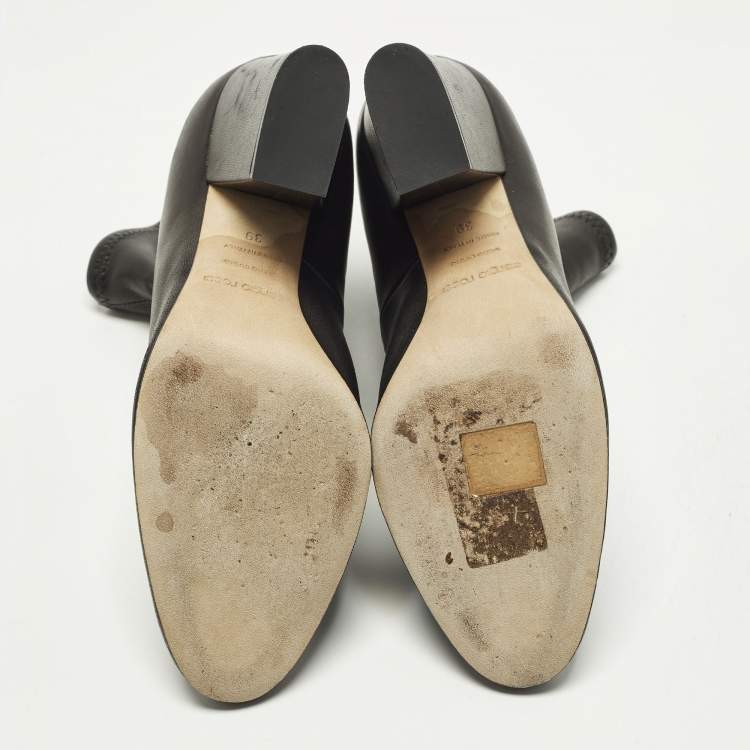 Pre Owned Sergio Rossi Size 39 Black Leather Block Heel Ankle Length Boots