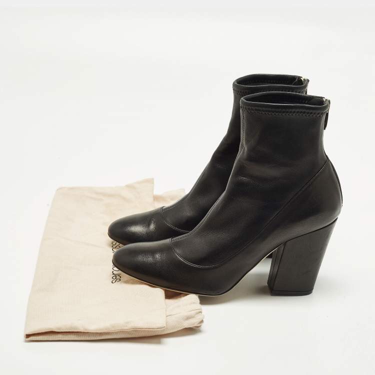 Pre Owned Sergio Rossi Size 39 Black Leather Block Heel Ankle Length Boots