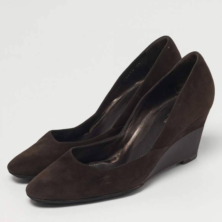 Pre Owned Sergio Rossi Size 39 Brown Suede Wedge Pumps