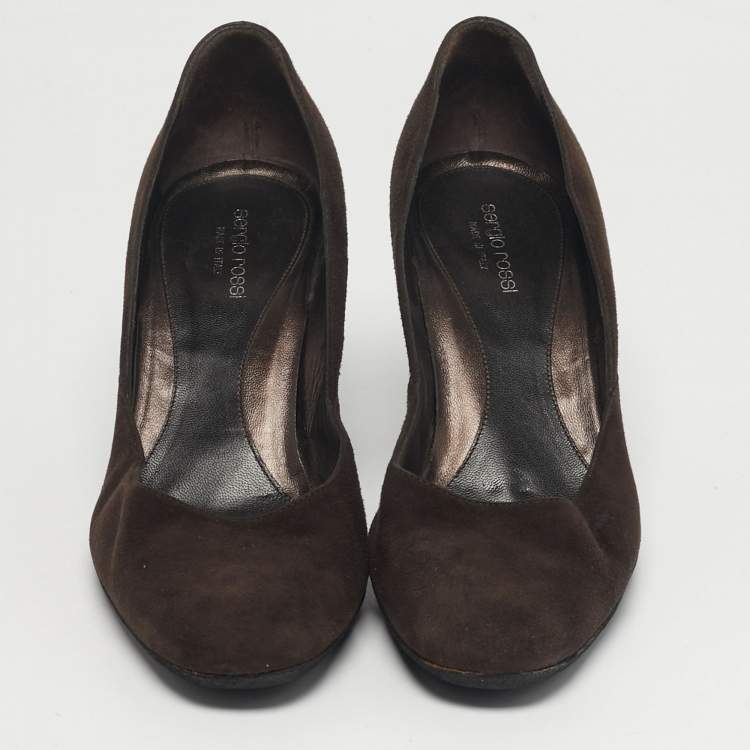 Pre Owned Sergio Rossi Size 39 Brown Suede Wedge Pumps