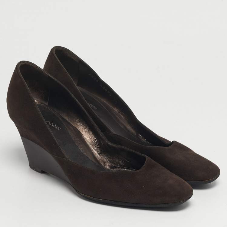 Pre Owned Sergio Rossi Size 39 Brown Suede Wedge Pumps