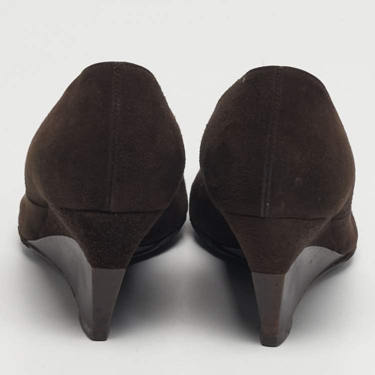 Pre Owned Sergio Rossi Size 39 Brown Suede Wedge Pumps