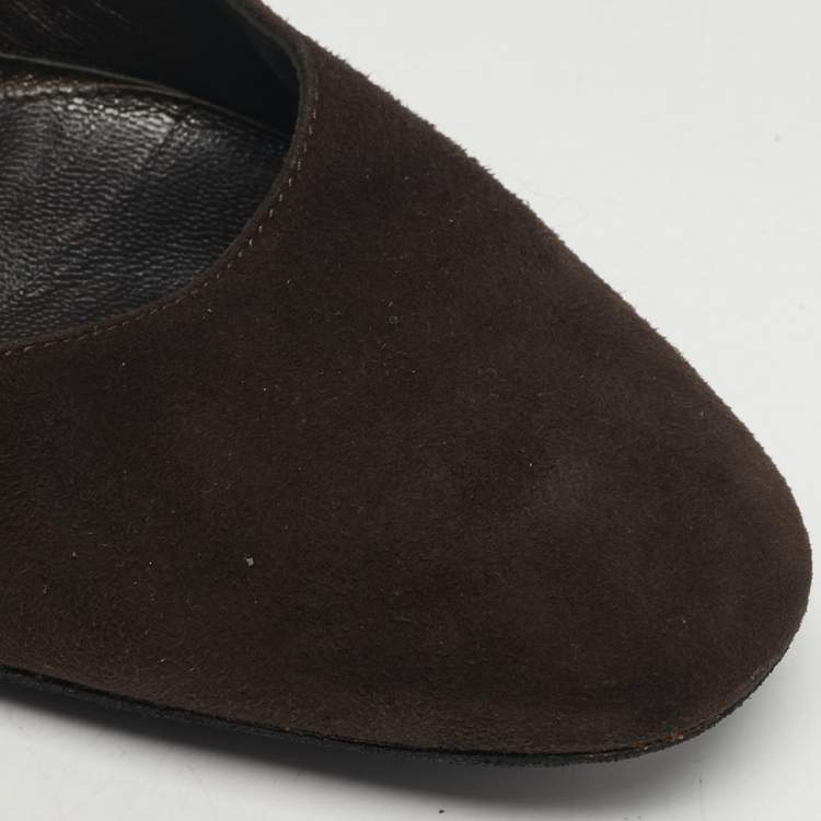 Pre Owned Sergio Rossi Size 39 Brown Suede Wedge Pumps