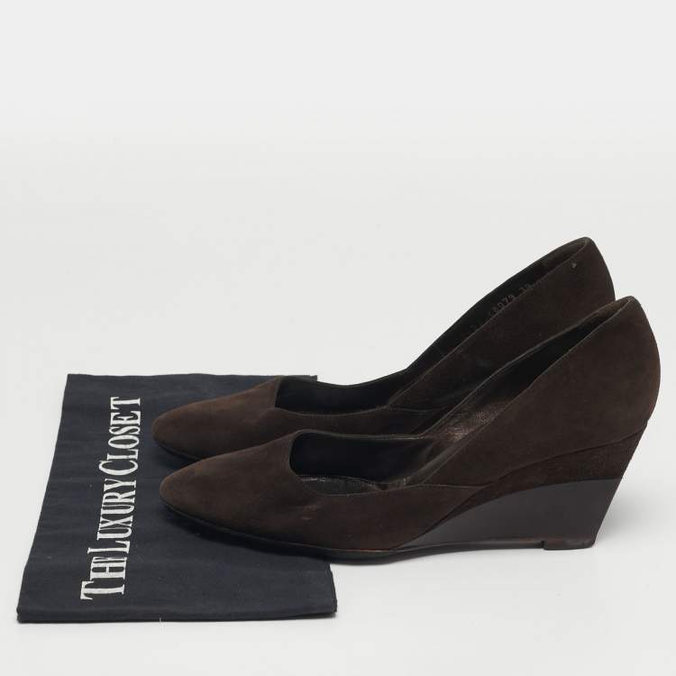 Pre Owned Sergio Rossi Size 39 Brown Suede Wedge Pumps