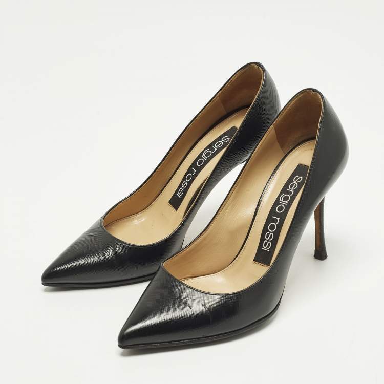 Pre Owned Sergio Rossi Godiva Size 35.5 Black Saffiano Leather Pumps