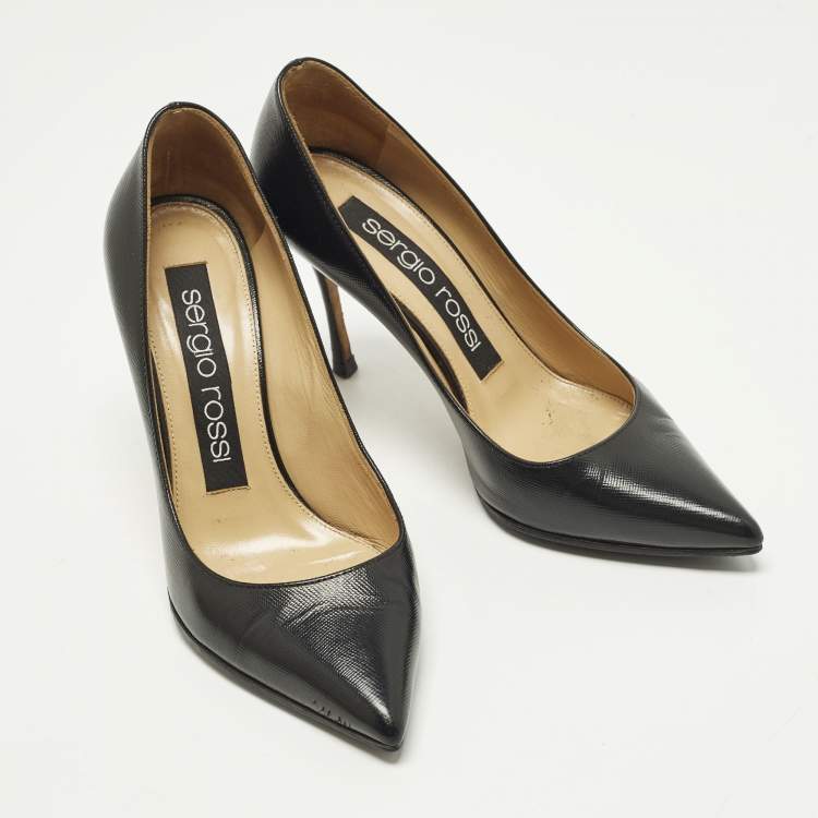 Pre Owned Sergio Rossi Godiva Size 35.5 Black Saffiano Leather Pumps