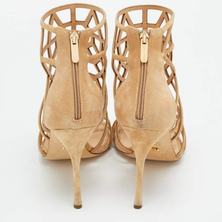 Pre Owned Sergio Rossi Puzzle Size 41 Beige Cut Out Suede Ankle Length Boots