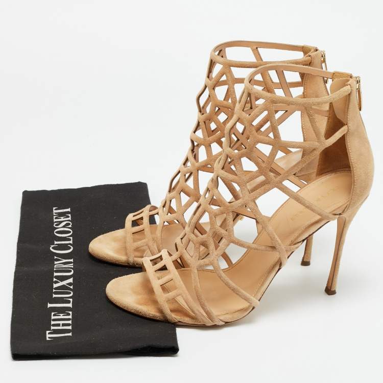 Pre Owned Sergio Rossi Puzzle Size 41 Beige Cut Out Suede Ankle Length Boots