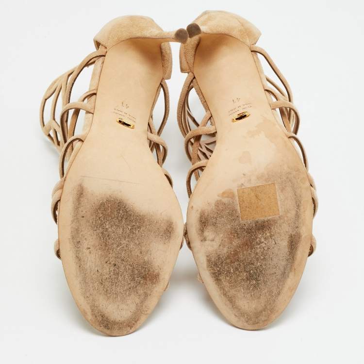 Pre Owned Sergio Rossi Puzzle Size 41 Beige Cut Out Suede Ankle Length Boots