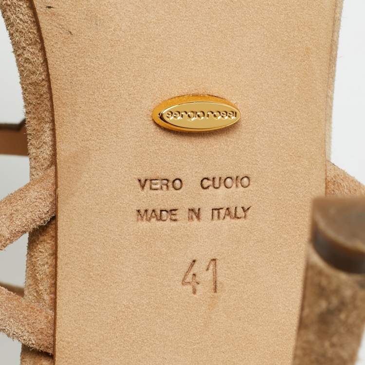 Pre Owned Sergio Rossi Puzzle Size 41 Beige Cut Out Suede Ankle Length Boots