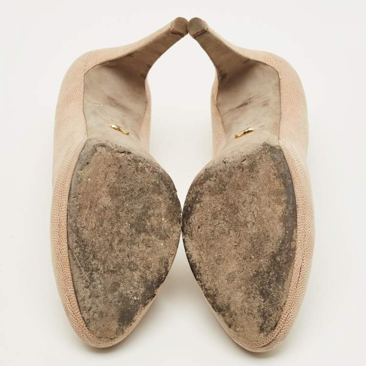 Pre Owned Sergio Rossi Size 39 Beige Texture Suede Round Toe Pumps