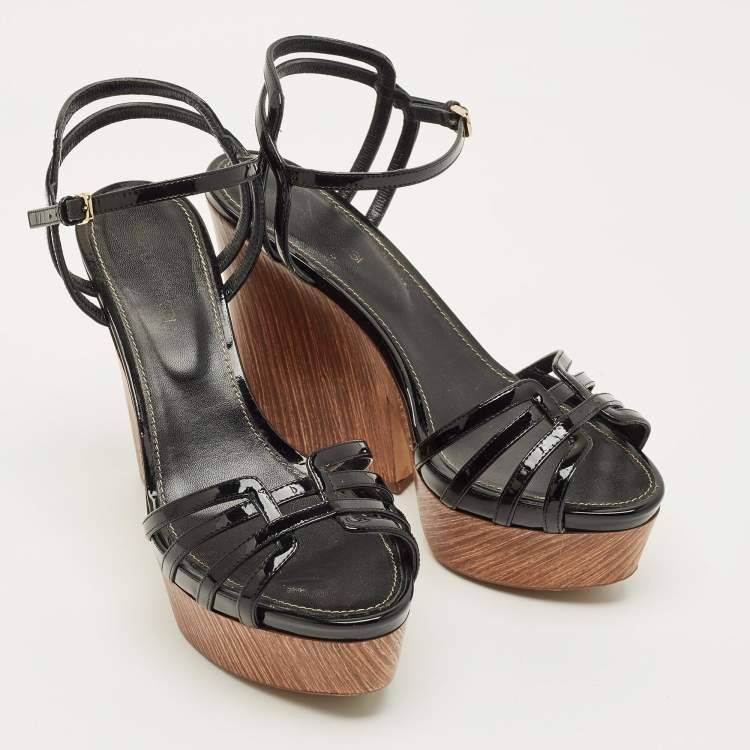 Pre Owned Sergio Rossi Size 38 Black Patent Leather Wedge Sandals