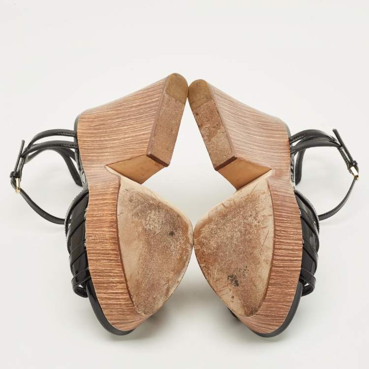 Pre Owned Sergio Rossi Size 38 Black Patent Leather Wedge Sandals