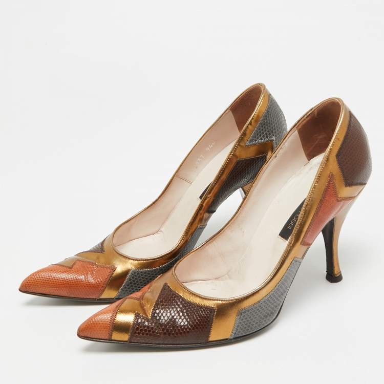 Pre Owned Sergio Rossi Size 36 Multicolor Leather and Lizard Embossed Leather Pumps