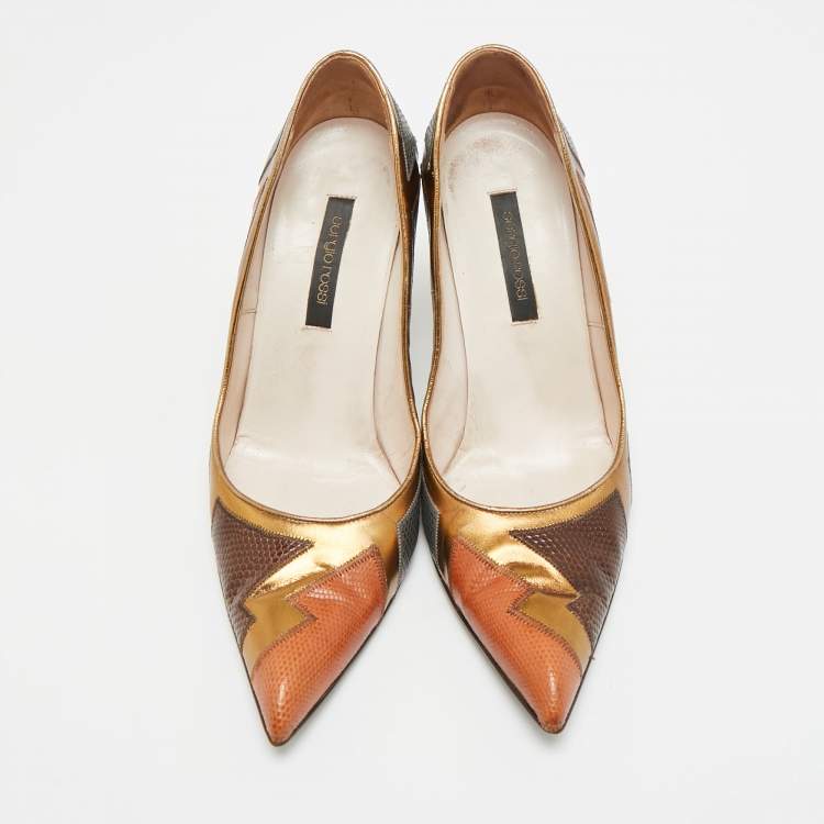 Pre Owned Sergio Rossi Size 36 Multicolor Leather and Lizard Embossed Leather Pumps
