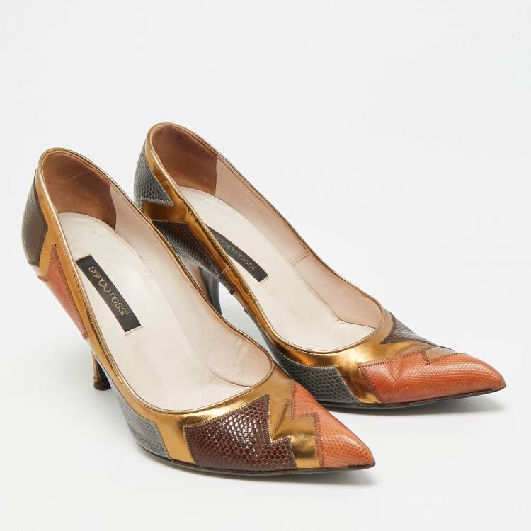 Pre Owned Sergio Rossi Size 36 Multicolor Leather and Lizard Embossed Leather Pumps