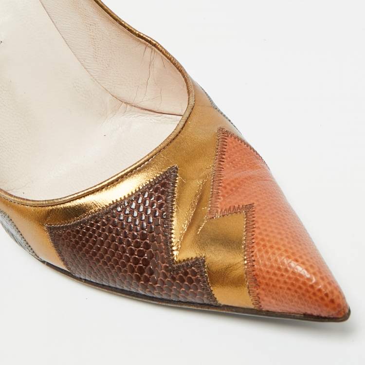 Pre Owned Sergio Rossi Size 36 Multicolor Leather and Lizard Embossed Leather Pumps