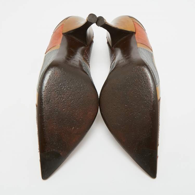 Pre Owned Sergio Rossi Size 36 Multicolor Leather and Lizard Embossed Leather Pumps