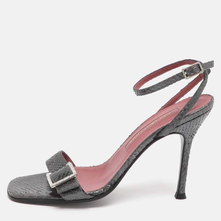 Pre Owned Sergio Rossi Buckle Size 37 Grey Python Leather Ankle Strap Sandals