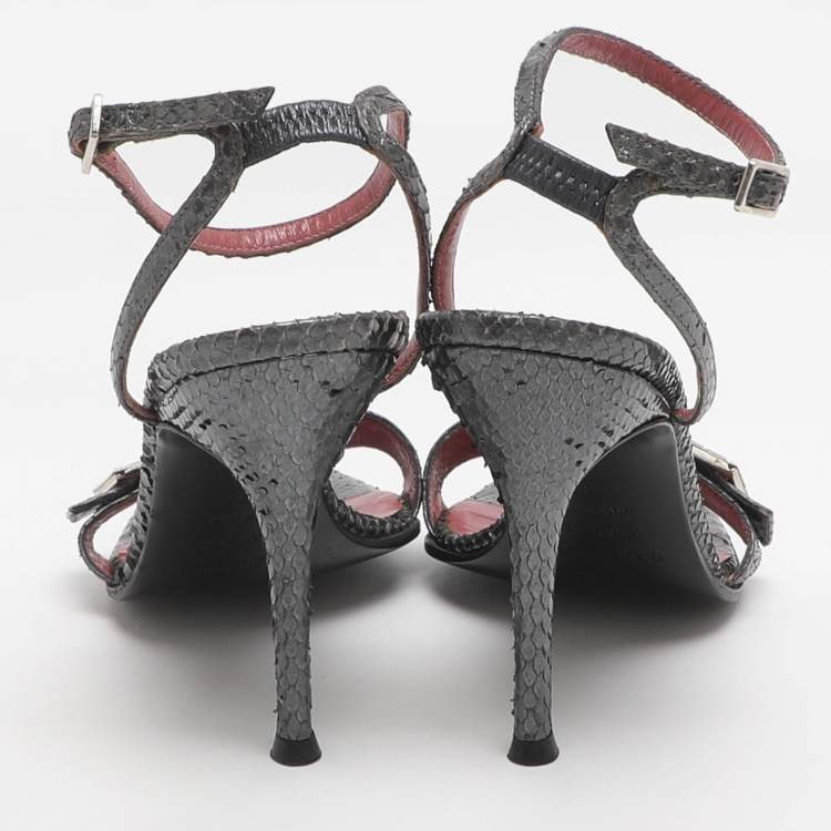 Pre Owned Sergio Rossi Buckle Size 37 Grey Python Leather Ankle Strap Sandals