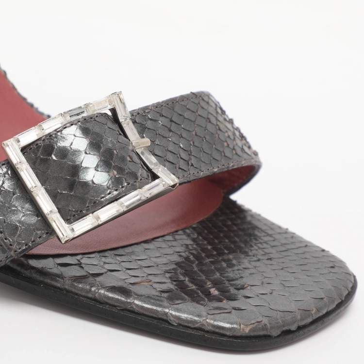 Pre Owned Sergio Rossi Buckle Size 37 Grey Python Leather Ankle Strap Sandals