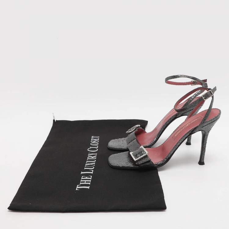 Pre Owned Sergio Rossi Buckle Size 37 Grey Python Leather Ankle Strap Sandals