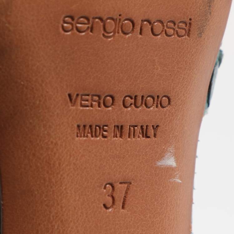 Pre Owned Sergio Rossi Size 37 Blue Python Leather Ankle Strap Sandals