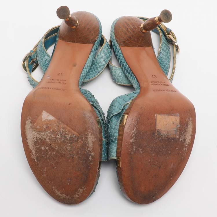 Pre Owned Sergio Rossi Size 37 Blue Python Leather Ankle Strap Sandals