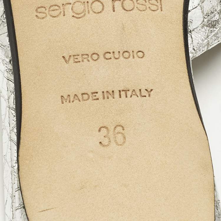 Pre Owned Sergio Rossi Size 36 Silver Croc Embossed Leather Mules