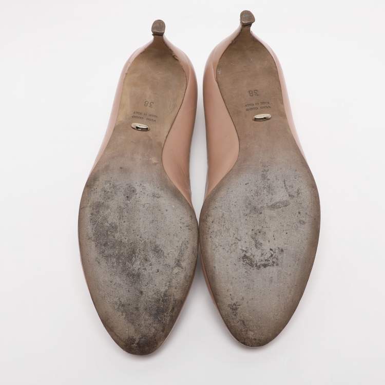 Pre Owned Sergio Rossi Size 38 Beige Leather Round Toe Pumps