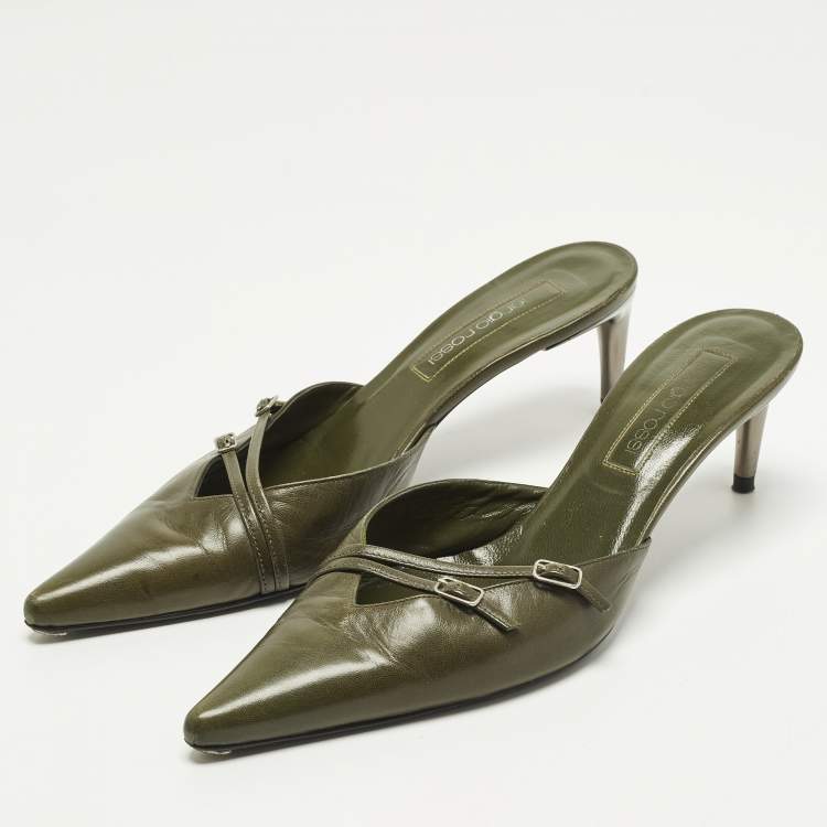 Pre Owned Sergio Rossi Size 40 Green Leather Pointed Toe Mules