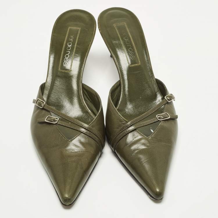 Pre Owned Sergio Rossi Size 40 Green Leather Pointed Toe Mules