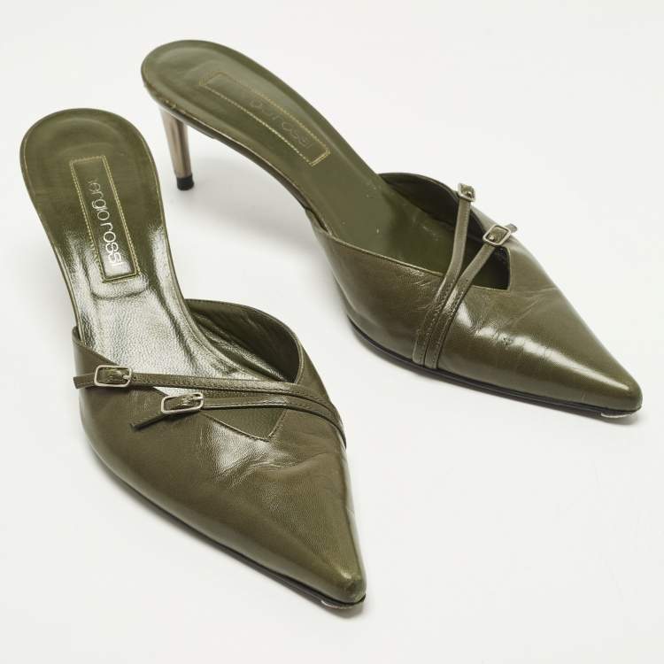 Pre Owned Sergio Rossi Size 40 Green Leather Pointed Toe Mules