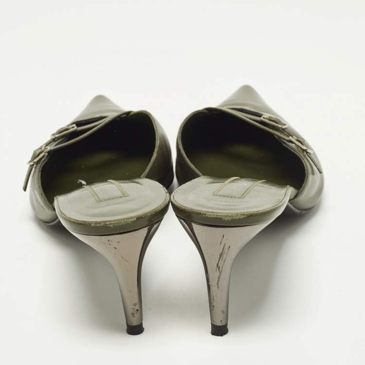 Pre Owned Sergio Rossi Size 40 Green Leather Pointed Toe Mules