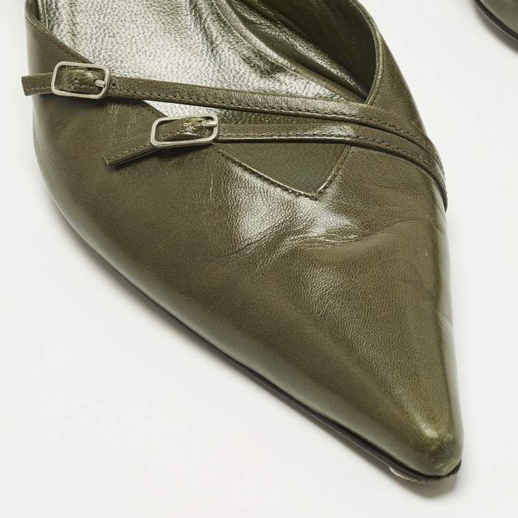 Pre Owned Sergio Rossi Size 40 Green Leather Pointed Toe Mules