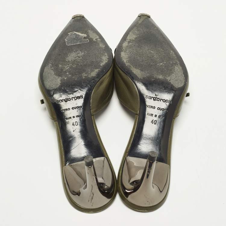 Pre Owned Sergio Rossi Size 40 Green Leather Pointed Toe Mules