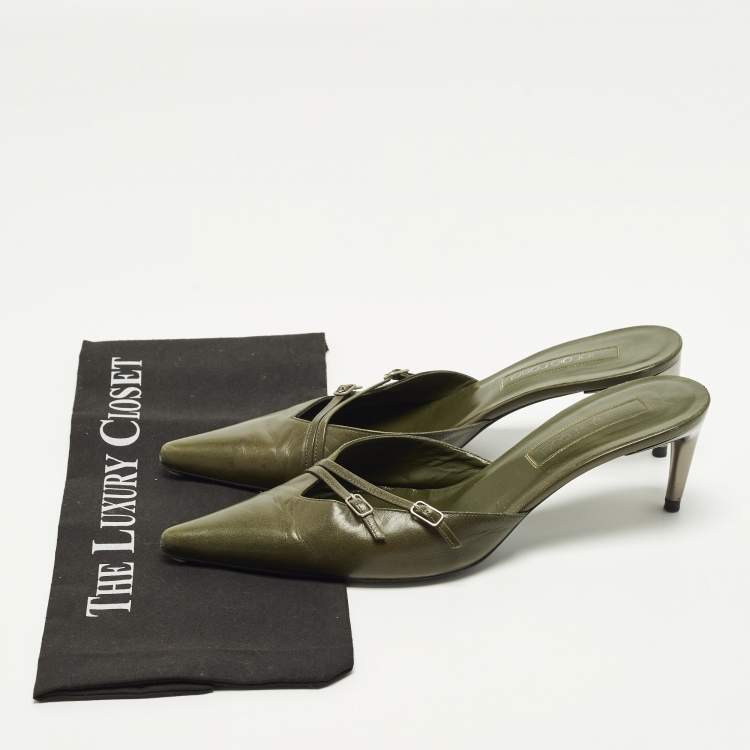 Pre Owned Sergio Rossi Size 40 Green Leather Pointed Toe Mules